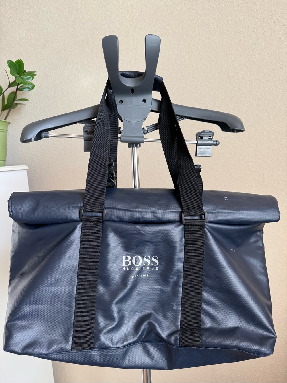 Hugo Boss Navy Roll-Top Duffel Bag with Black Straps